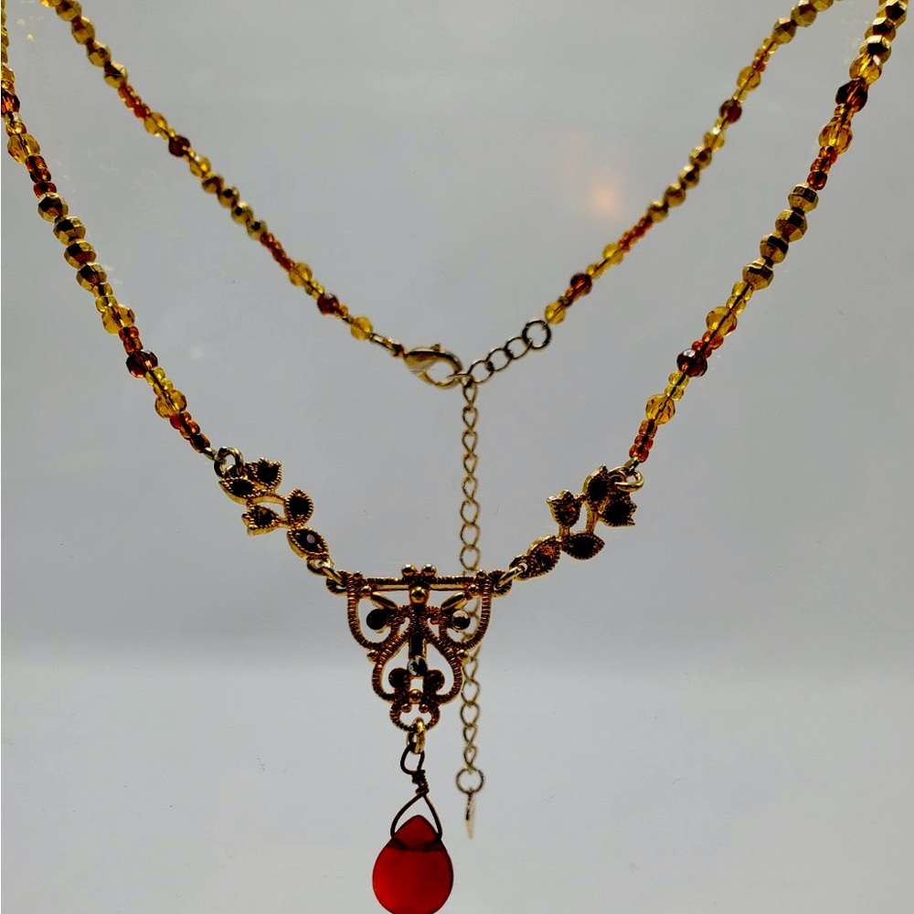 Vintage Cookie Lee Signed Necklace Ruby and Gold Tone